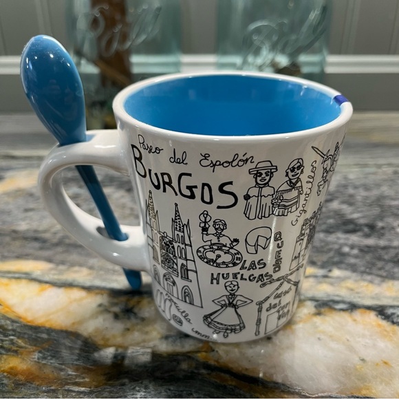 Burgos Spain Coffee Cup Mug with Spoon 12 oz. Like New Condition Displayed only - Picture 2 of 10